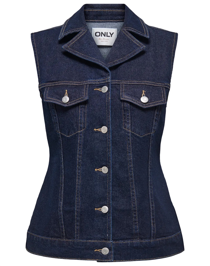 Only - OnlJoana Rinse Denim Vest - Dark Blue Denim