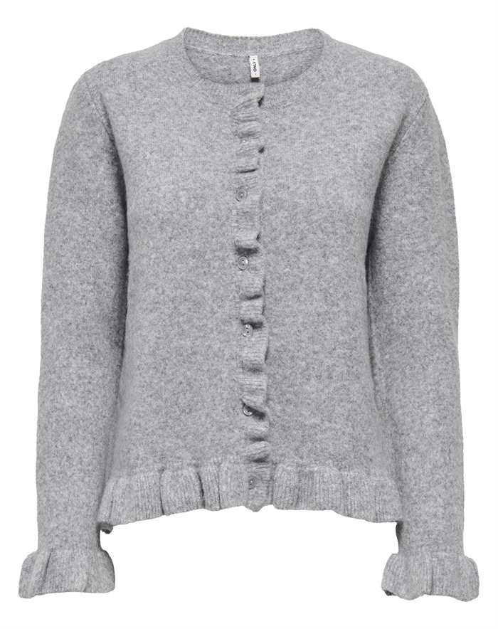 Only - OnlRima Life Fril Button Cardigan - Light Grey