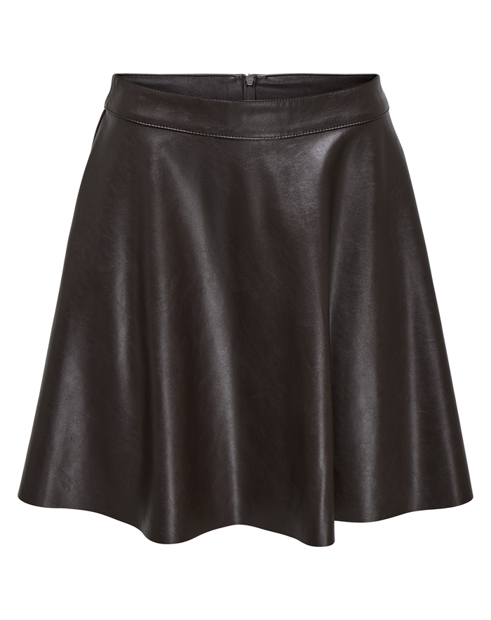 Only - OnlUna Faux Leather Flared Nederdel - Black Coffee
