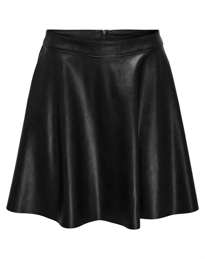 Only - OnlUna Faux Leather Flared Nederdel - Black