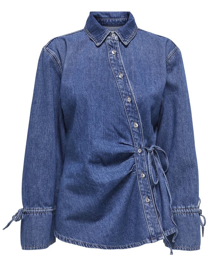 Only - Onlsmilla Asym Tie Denim Skjorte - Medium Blue Denim