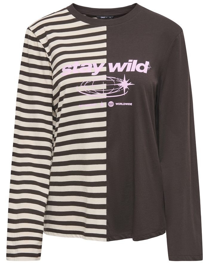 Only - ONLAva L/S Half Striped T-Shirt - Black Coffee