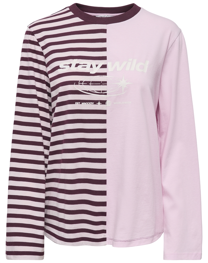 Only - ONLAva L/S Half Striped T-Shirt - Chalk Pink
