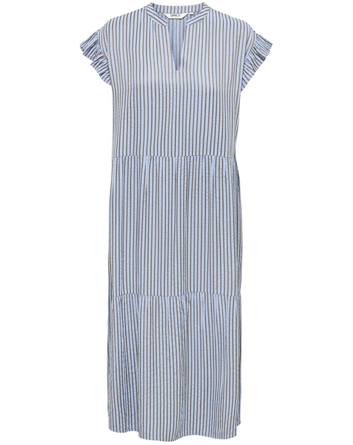 Only - ONLBari Fril Vneck Midi Kjole - Soft Chambray