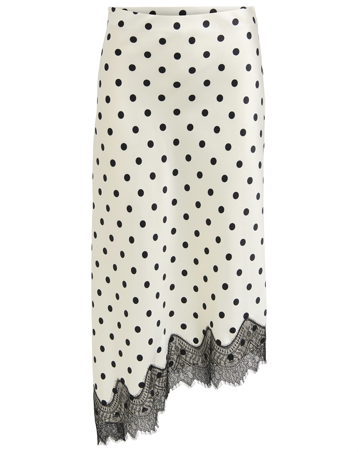 Only - ONLBella Slanted Satin Lace Nederdel - Cloud Dancer/Black Dot