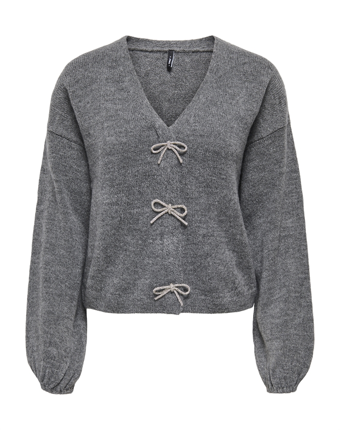  Only - ONLDonna Bow V-Neck Strik - Medium Grey Melange 
