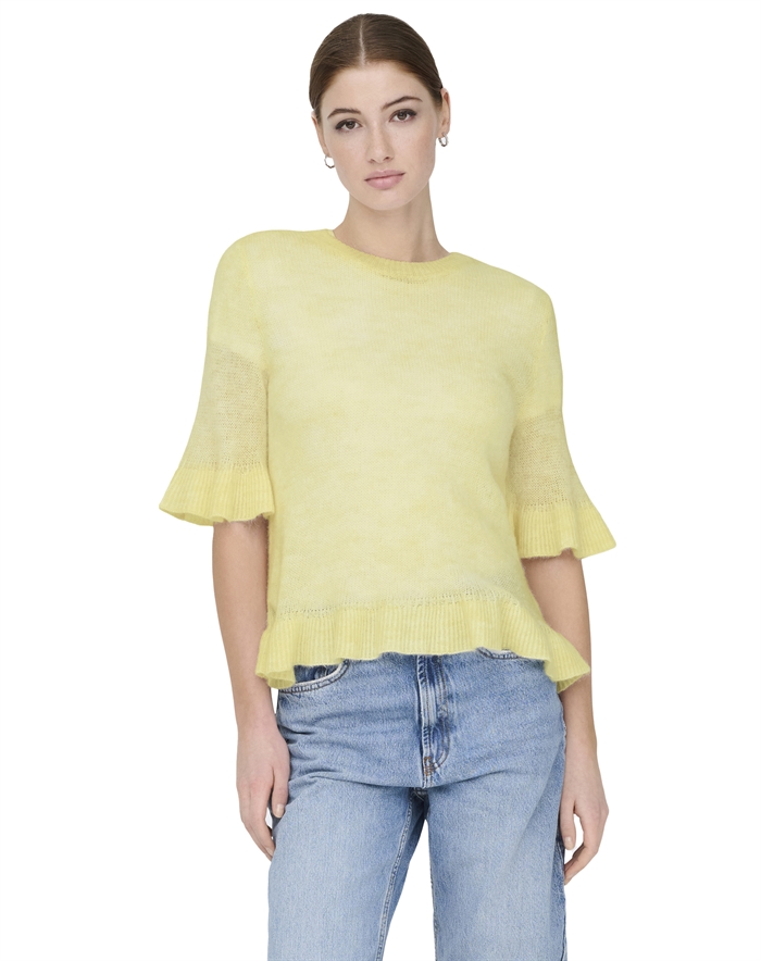 Only - ONLElla Frill O-Neck Strik - Sunlight/Melange