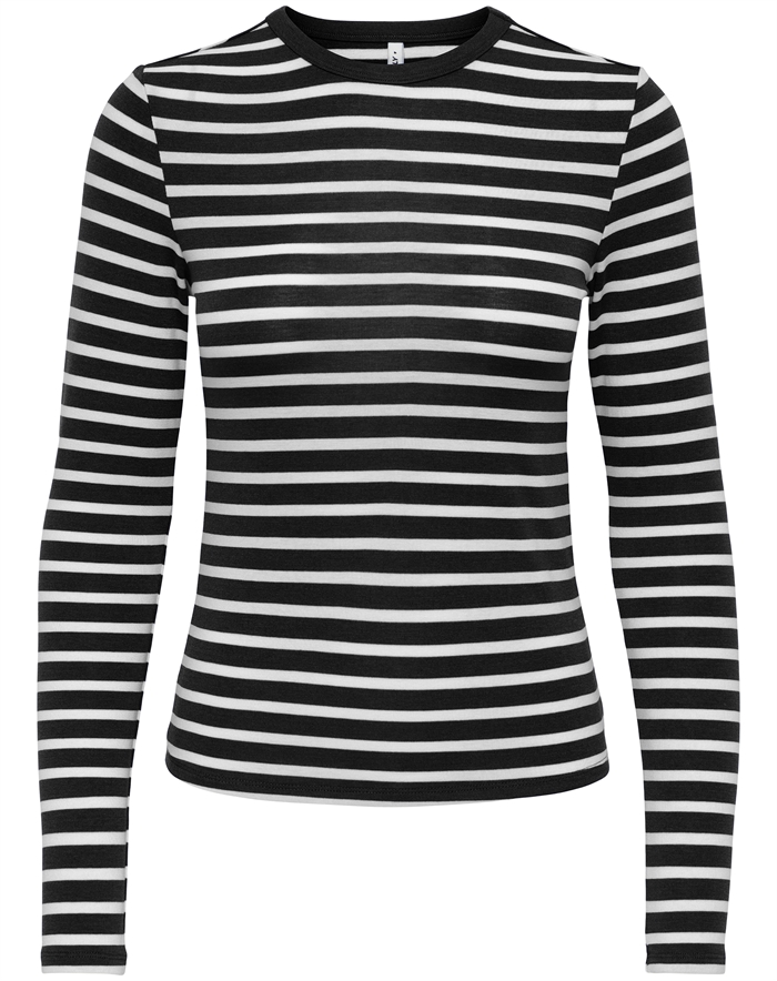 Only - ONLEvie L/S O-Neck Strip Top - Black