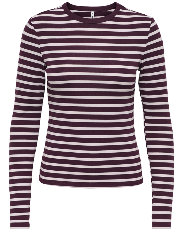 Only - ONLEvie L/S O-Neck Stripe Top - Winetasting