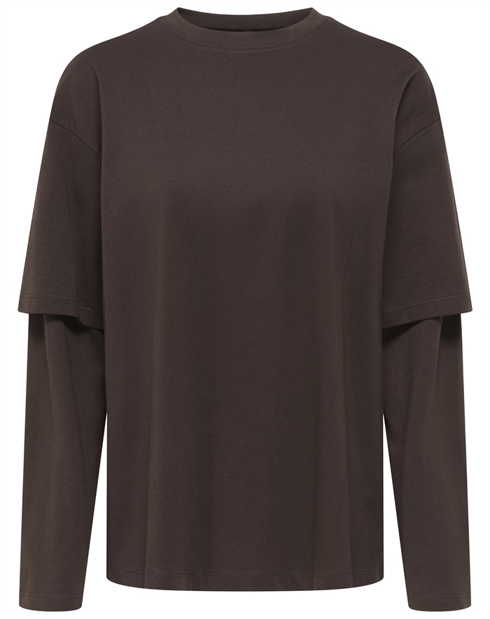 Only - ONLFreja L/S Stripe Double Top - Coffee Bean