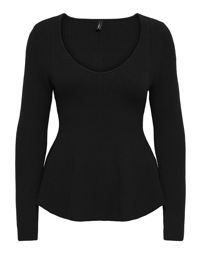 Only - ONLIbi V-Neck Rib Peplum Strik - Black 