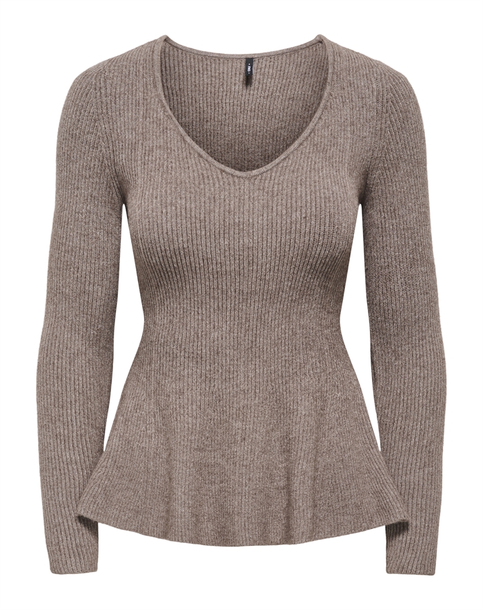 Only - ONLIbi V-Neck Rib Peplum Strik - Brancken