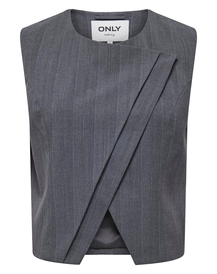 Only - ONLJackie Pinstribe Asym Waistcoat Top - Medium Grey Melange