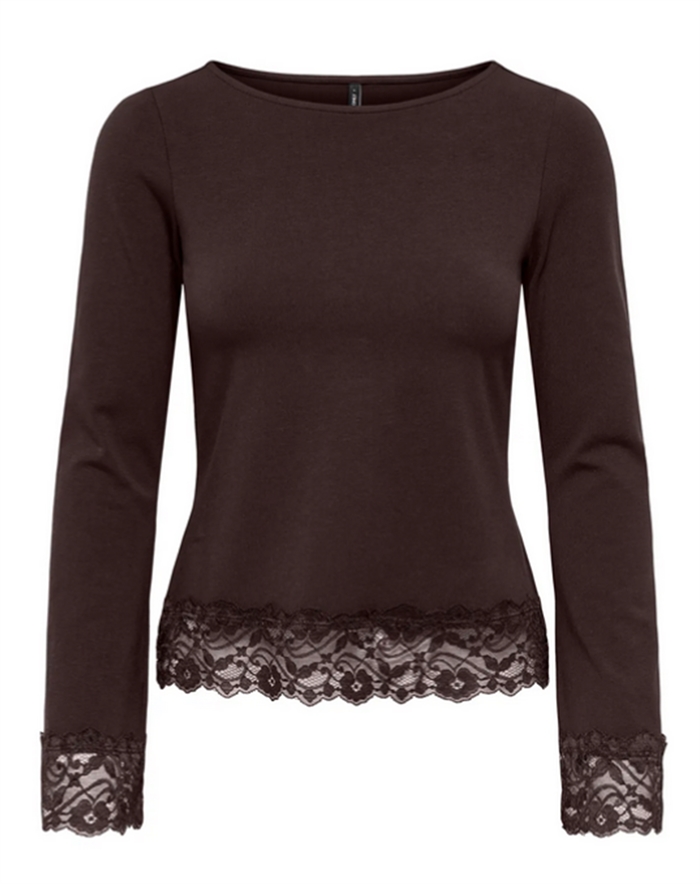 Only - ONLLive Love O-Neck Lace Top - Chocolate Torte