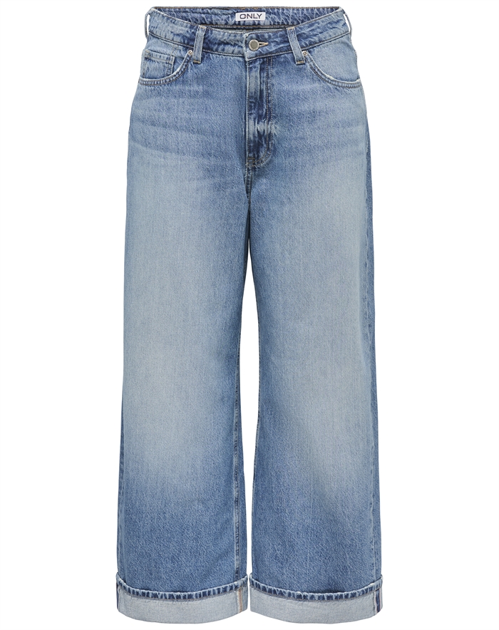 Only - ONLVanray MW Loose Fold Up Jeans - Medium Blue Denim