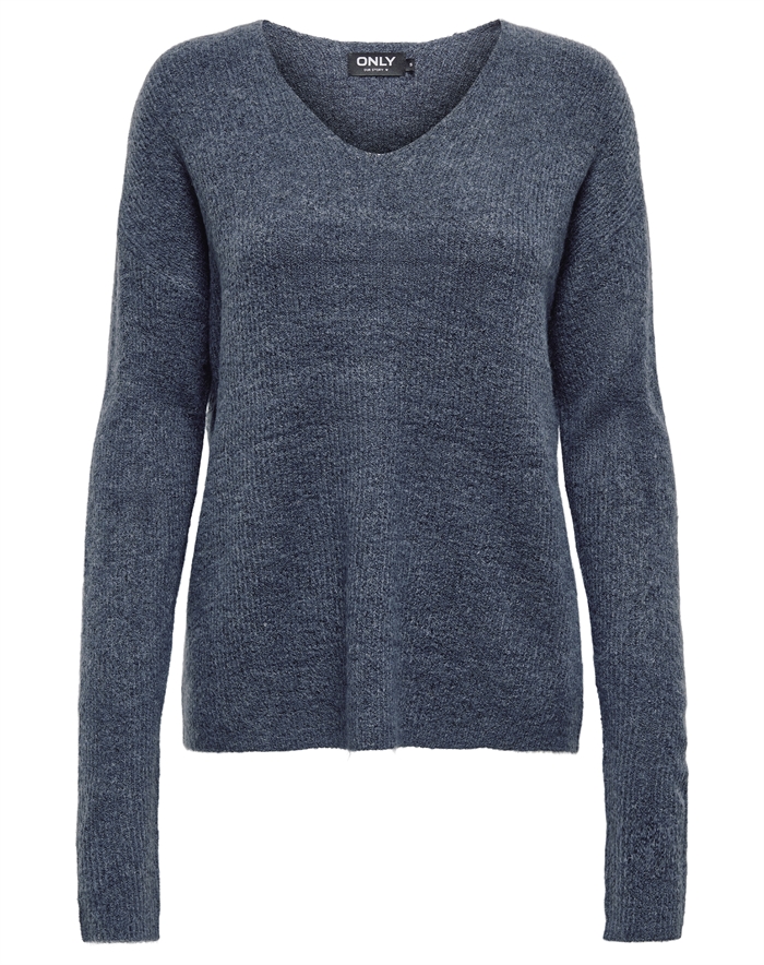 Only - OnlCamilla V-Neck L/S Strik - Vintage Indigo/Melange