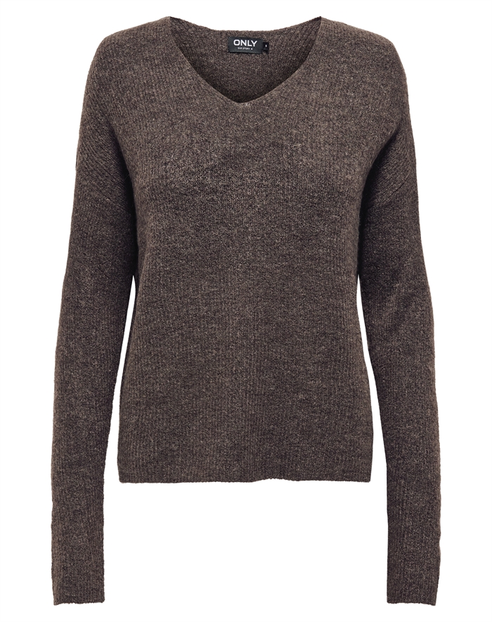 Only - OnlCamilla V-Neck L/S Strik - Chocolate Martini/Melange