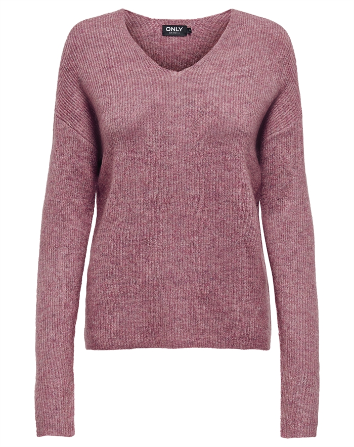Only - OnlCamilla V-Neck L/S Strik - Renaissanc Rose/Melange