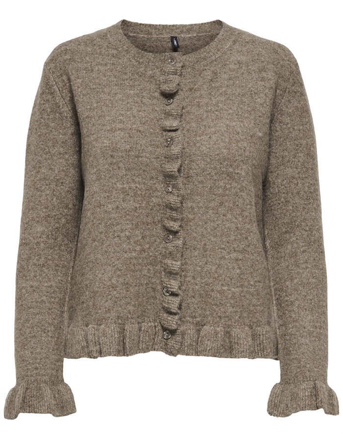 Only - OnlRima Life Fril Button Cardigan - Walnut Melange