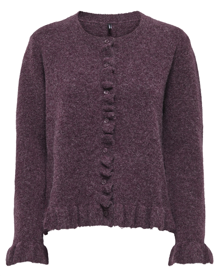 Only - OnlRima Life Fril Button Cardigan - Burgundy