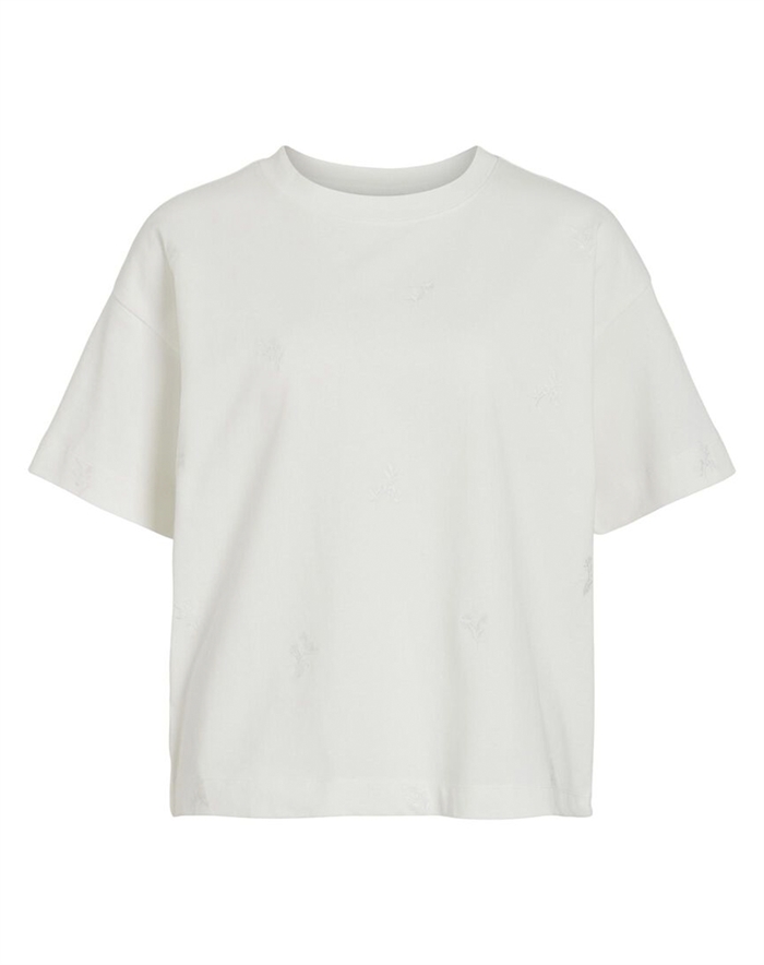 Vila - Vimonie Flower Emb T-shirt - Snow White
