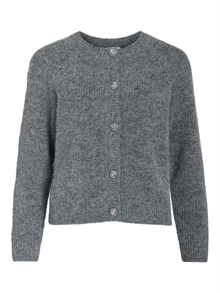 Vila - VICheena O-Neck Button Strik - Medium Grey Melange