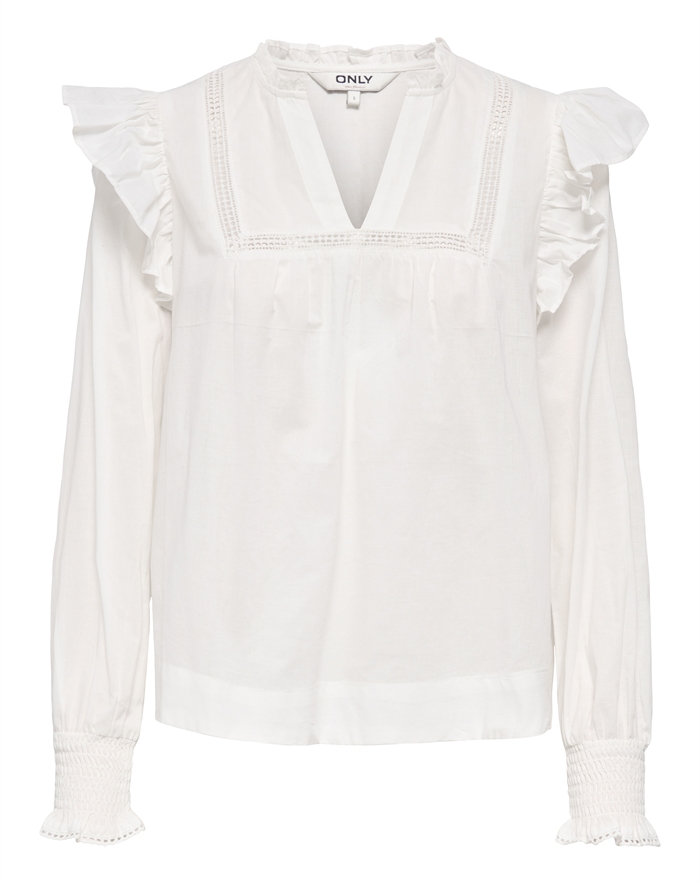 Only - ONLIdris Frill Tape Bluse - Cloud Dancer