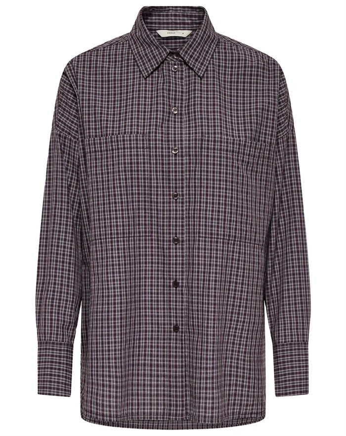 Only - ONLFenna L/S Oversize Skjorte - Winetasting/Grey/White