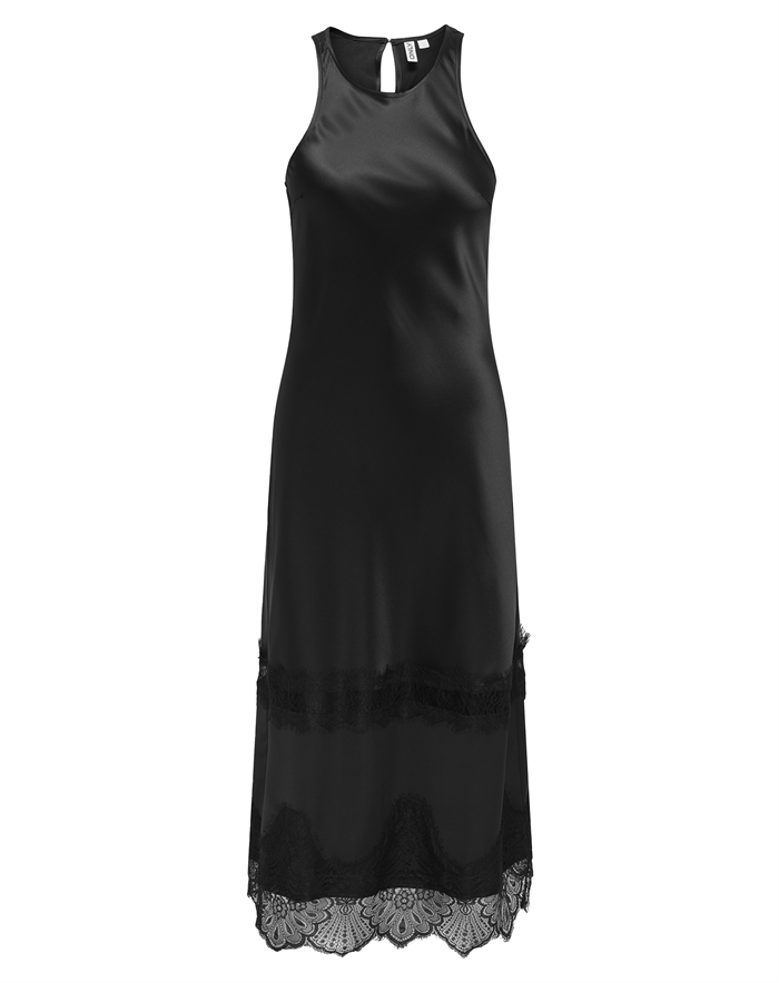 Only - ONLIndona Long Lace Satin Kjole - Black