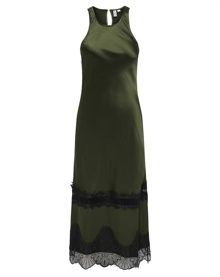Only - ONLIndona Long Lace Satin Kjole - Forest Night