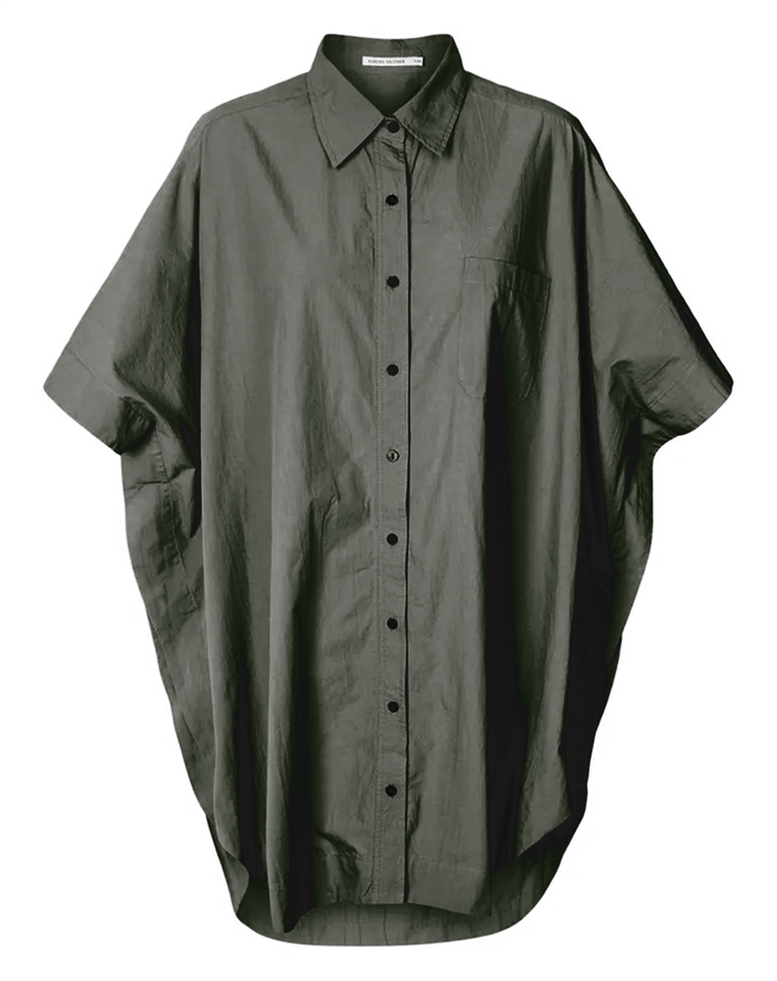 Rabens Saloner - Berta Poplin Curved Hem Skjortekjole - Faded Black