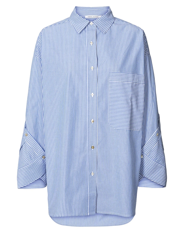 Rabens Saloner - Bobbies Quilt Stripe Oversize Skjorte - Blue White Stripe