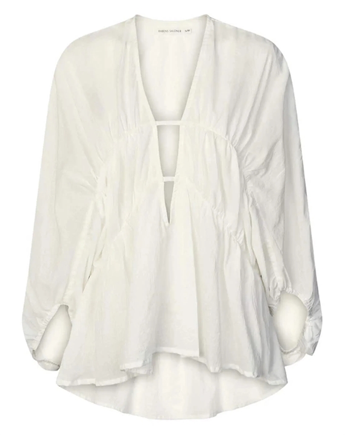Corrie Cotton Voile Deep V-Neck Bluse - Rabens Saloner