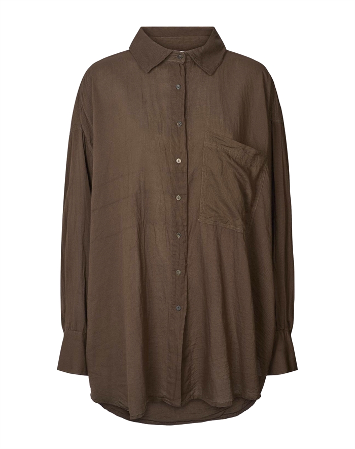 Rabens Saloner - Noah Cotton Oversized Skjorte - Dark Brown 