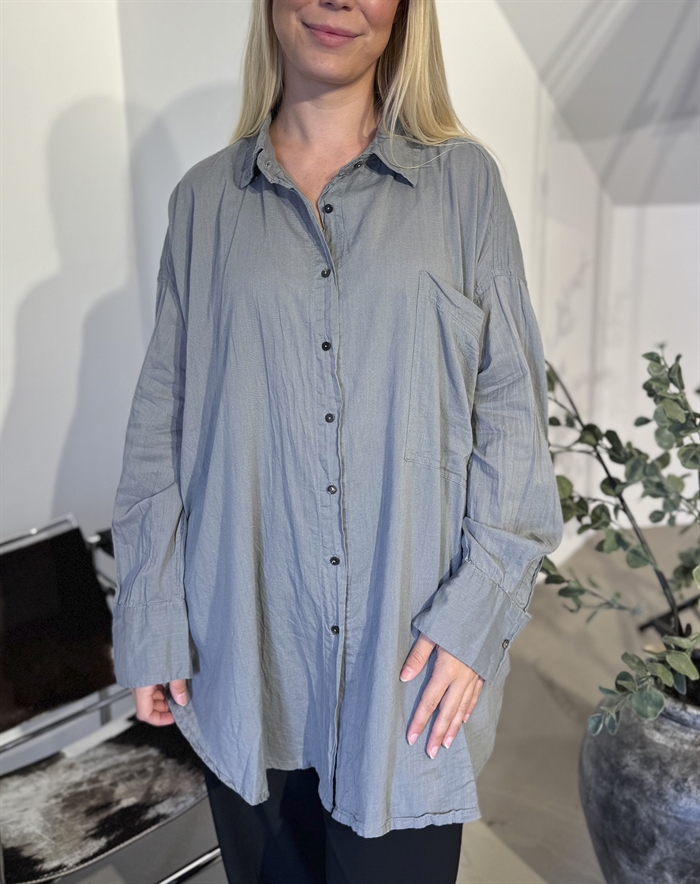 Rabens Saloner - Noah Cotton Oversized Skjorte - Grey Mist 