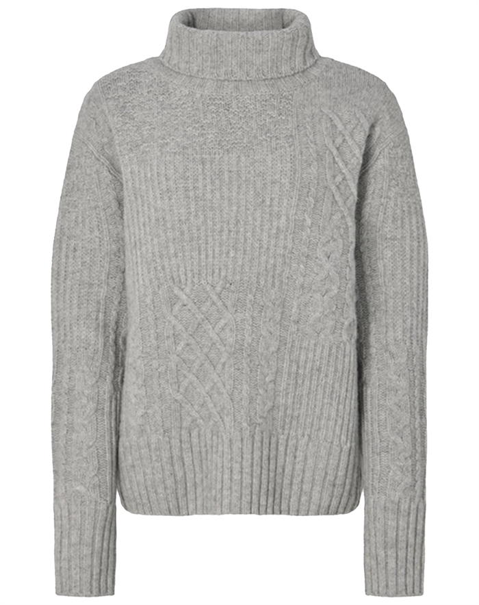 Rabens Saloner - Anli Patchwork Knit Sweater - Light Grey Melange