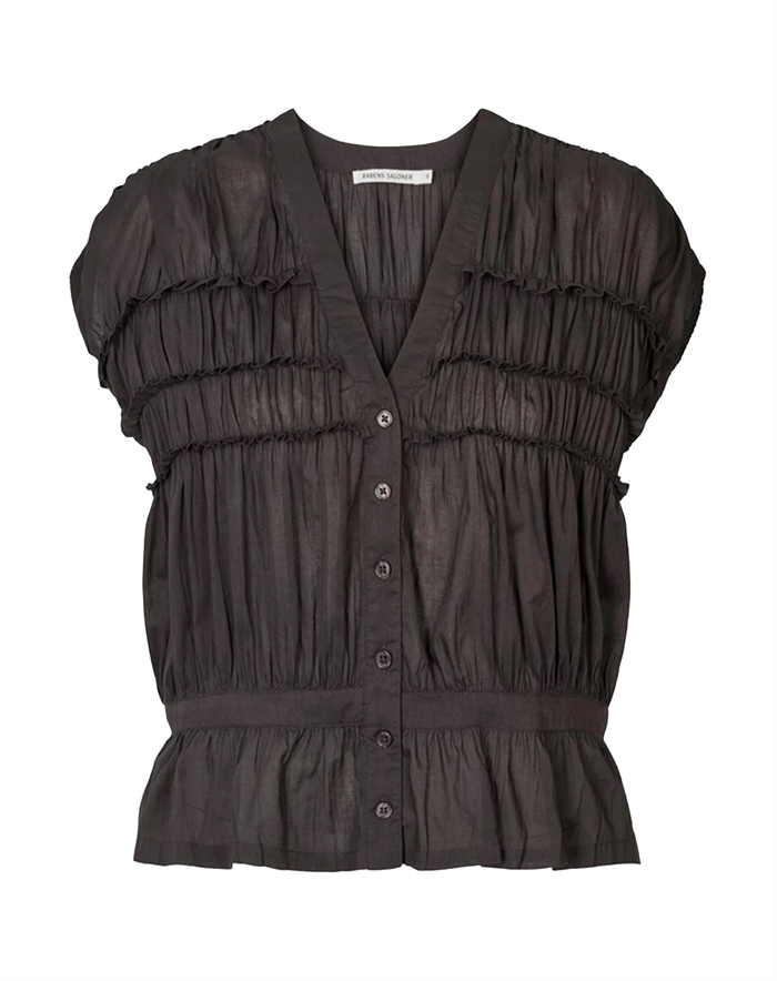 Rabens Saloner - Elenor Voile Frill Top - Liquorice 
