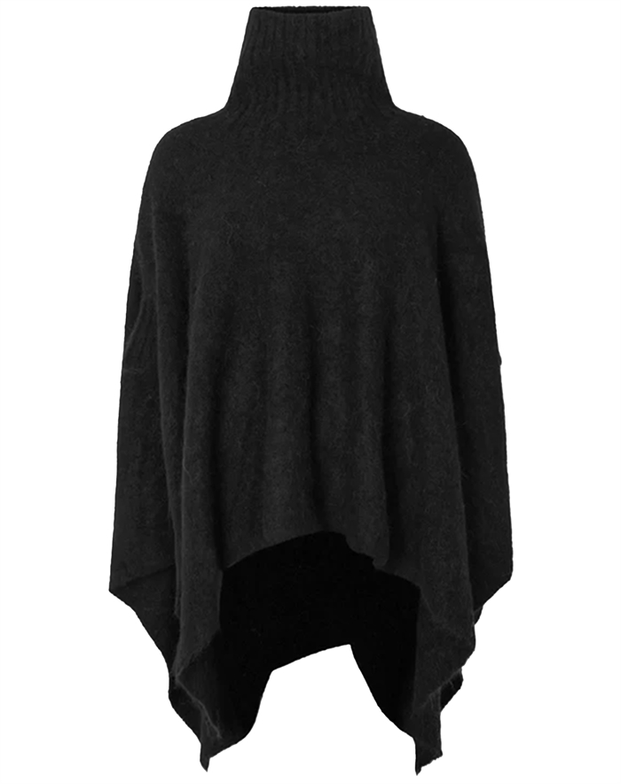 Rabens Saloner - Fluffy Knit Poncho - Black