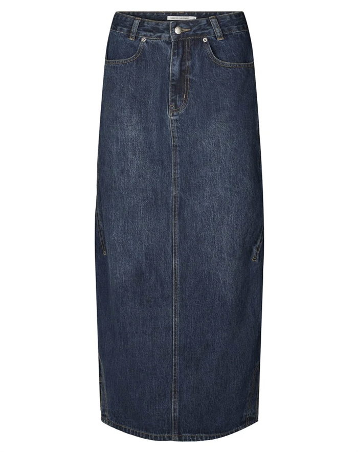 Rabens Saloner - Joella Patchwork Denim Nederdel - Dark Washed Indigo | Shop her