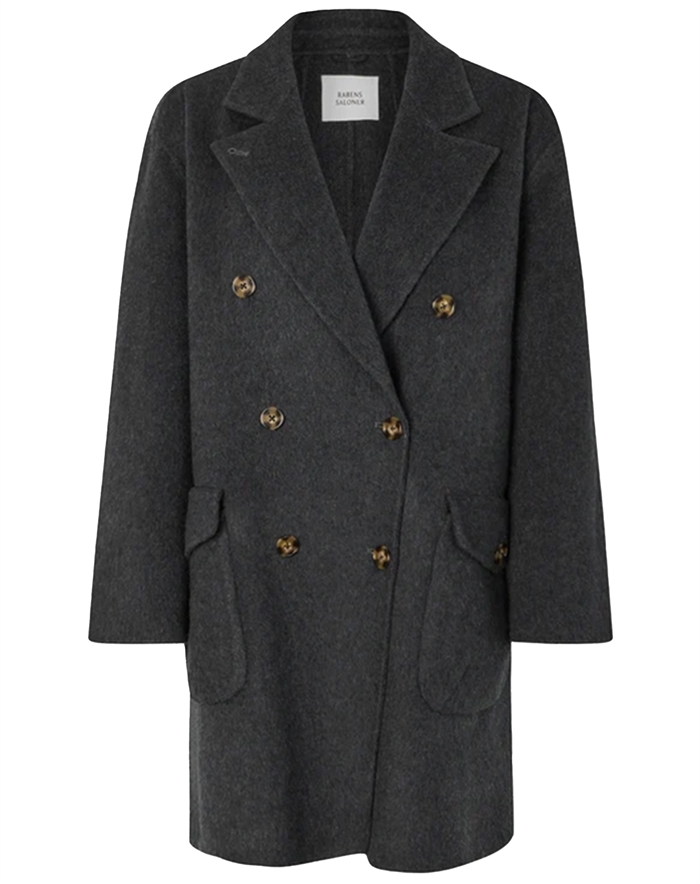Rabens Saloner - Leanna Double Felt Wool Frakke - Dark Grey Melange