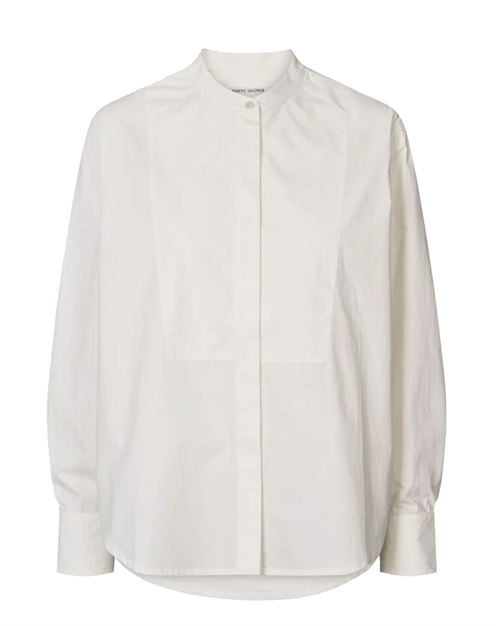 Rabens Saloner - Sunny Crisp Cotton Bib Front Skjorte - White