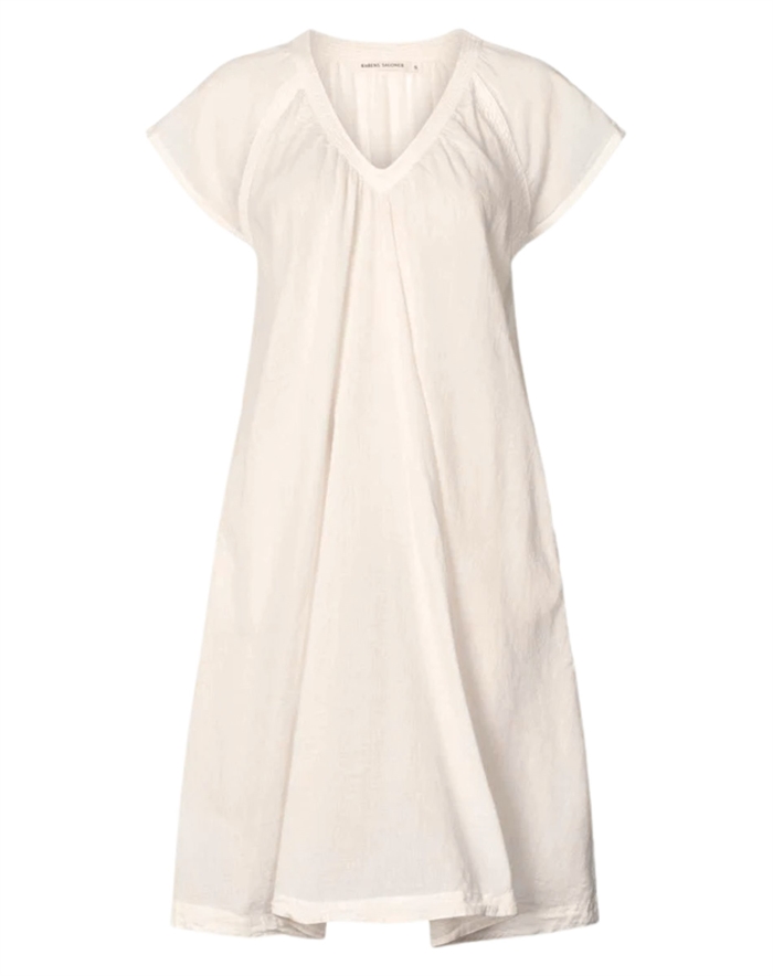 Rabens Saloner - Divine Cotton V-Neck Short Kjole - Sandstone