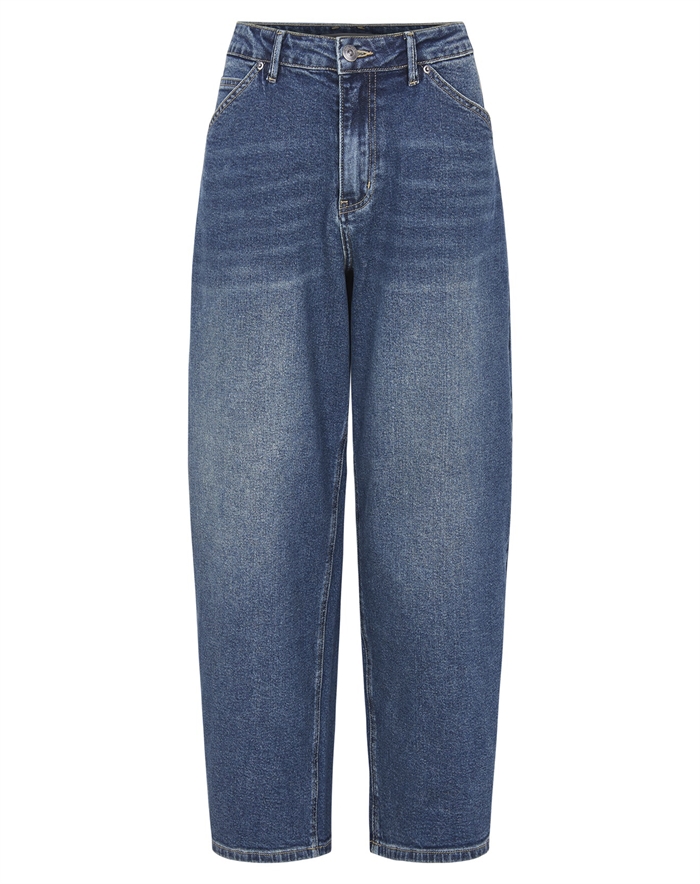 Soft Rebels - SRAmelie Cropped Barrel Jeans - Mid Washed Blue Denim
