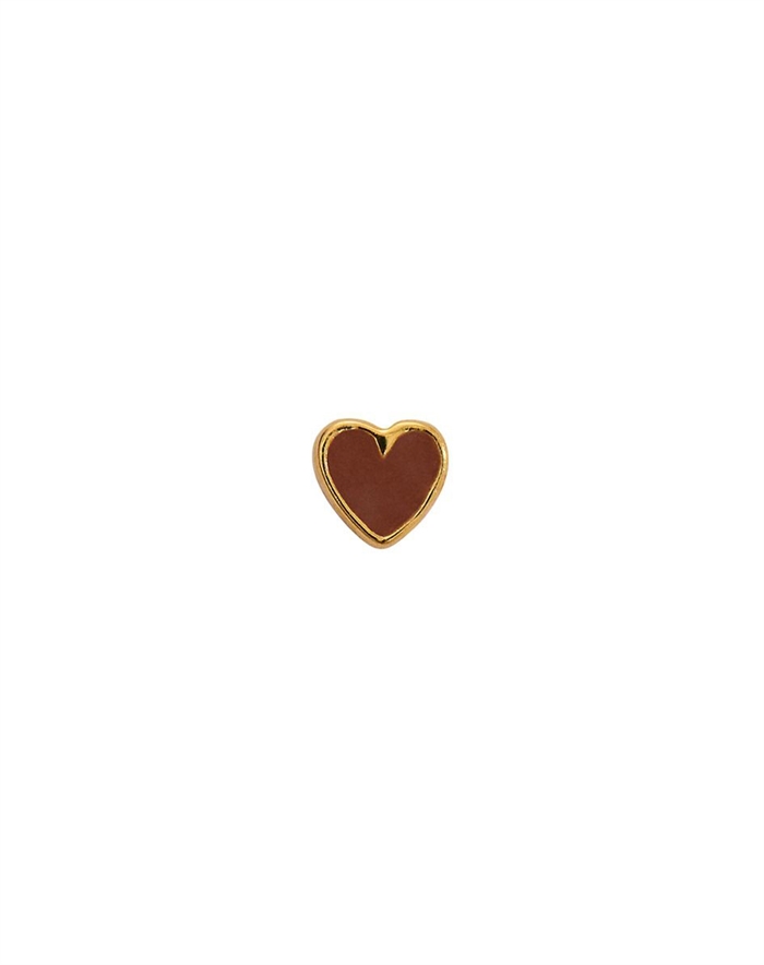  Stine A - Petit Love Heart Enamel Single Ørering - Mocha/Guldfarvet