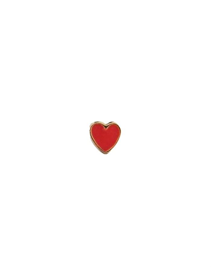 Stine A - Petit Love Heart Enamel Single Ørering - Red Coral/Guldfarvet 