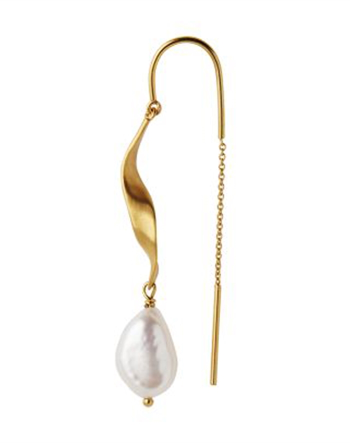 Stine A - Long Twisted With Baroque Pearl Ørering - Guldfarvet