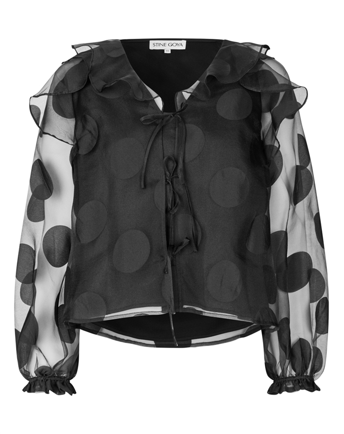 Stine Goya - Multi Ruffle Raglan Top - Dotted Black
