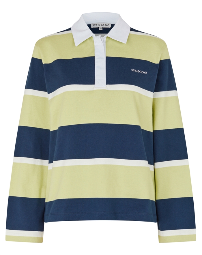 Stine Goya - Polo Long Sleeve Top - Yellow and Navy Blue Stripes
