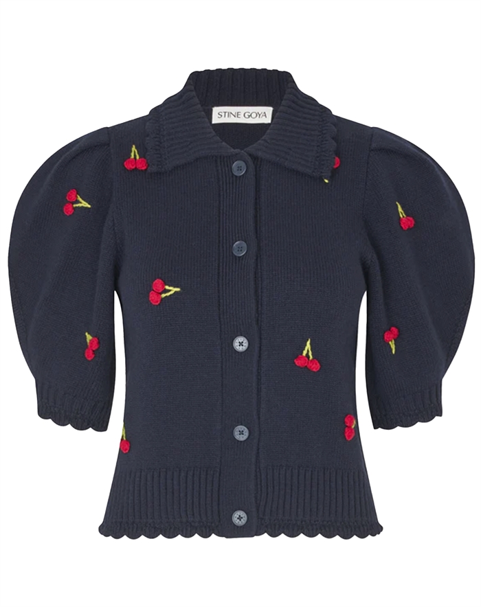 Stine Goya - Bobble Knit Polo Cardigan - Cherries Bobble
