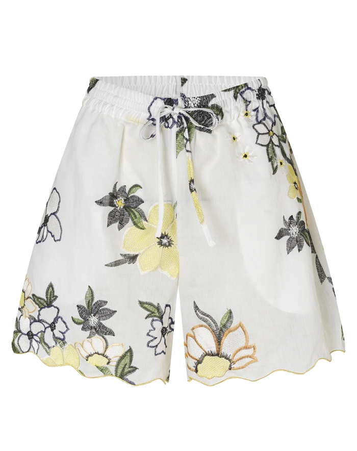 Stine Goya - Scalloped Elasticated Waistband Shorts - Wild Flowers Embroidery